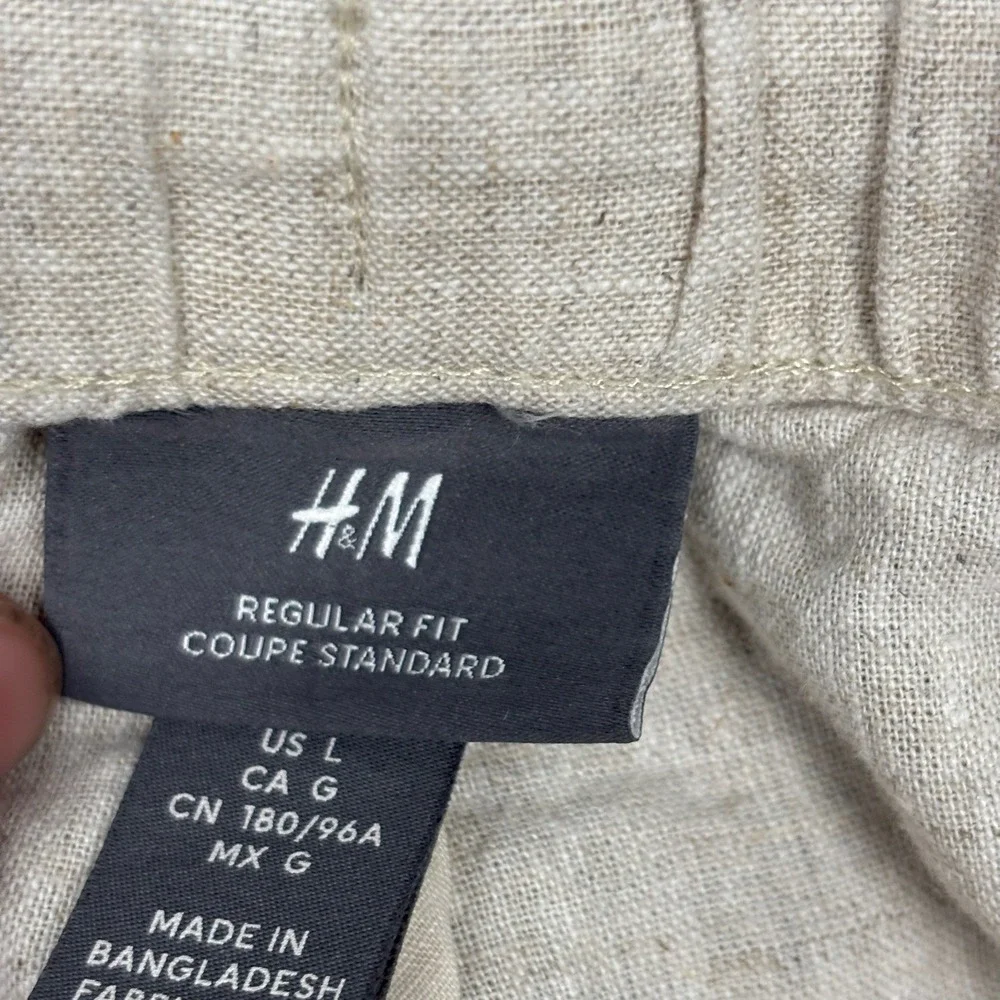 HM Mens Regular Fit Linen Blend Drawstring Pants Beige Oatmeal Size L